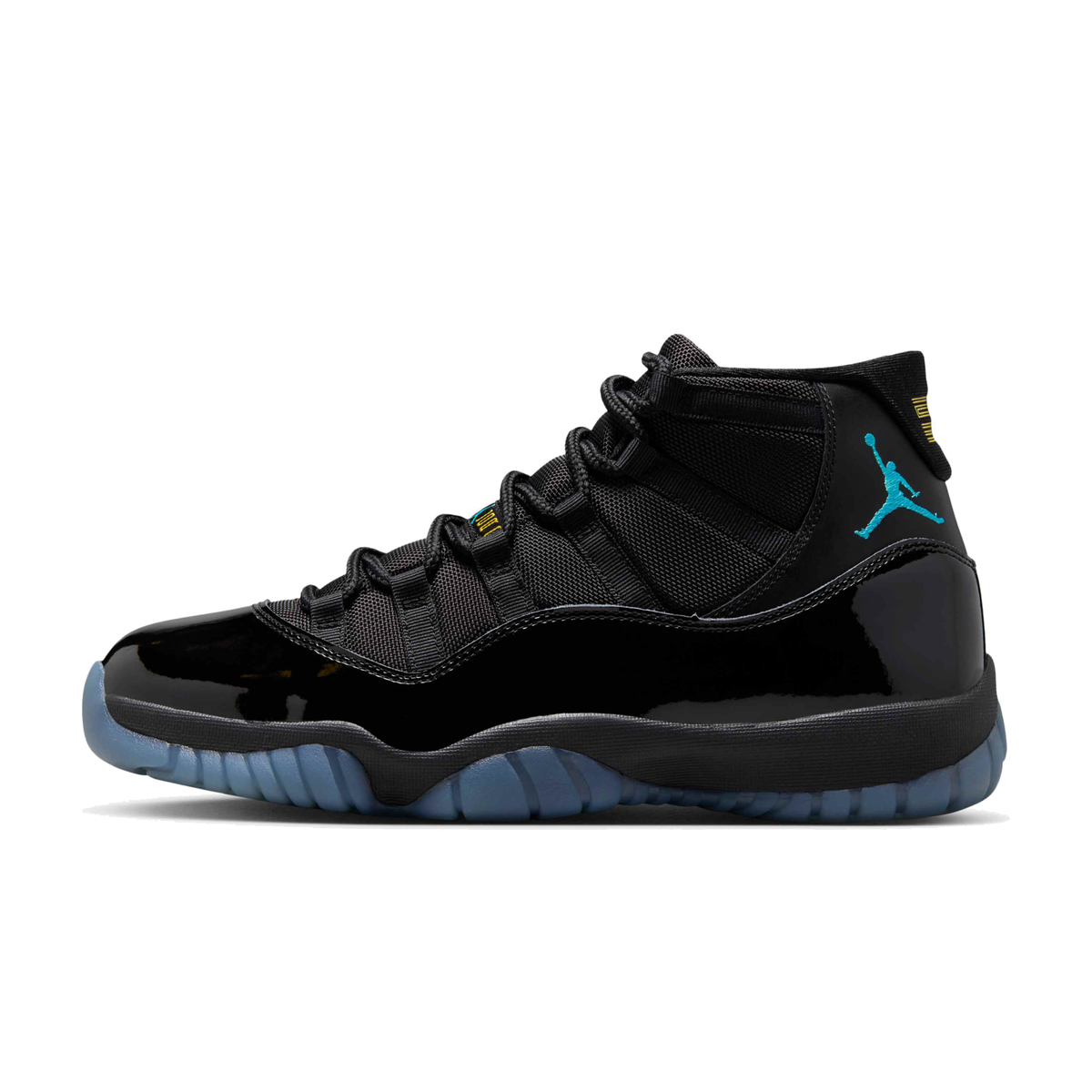 AJ11 Retro Gamma - Black / Gamma Blue / Varsity Maize - medial side view