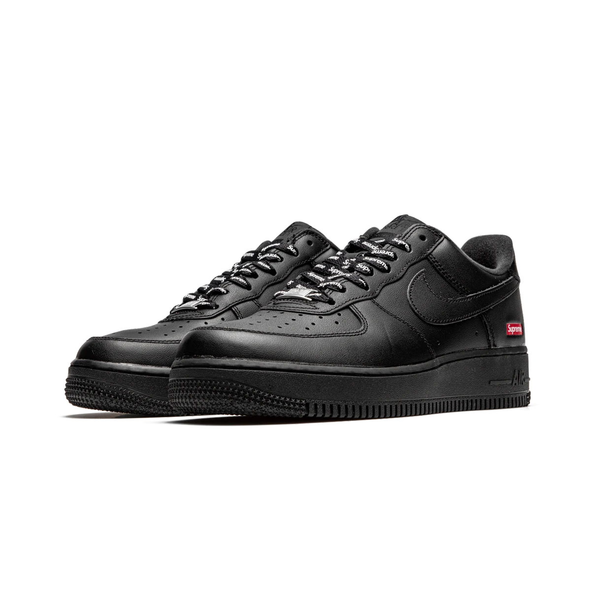 AF1 Box Logo Black - front three-quarter pair view