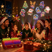 Family enjoying Christmas finger projector lights