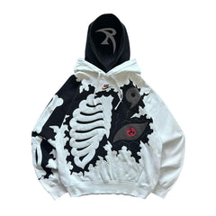 Halloween Graphic Streetwear Hoodie - 3D Skeleton - Black front view