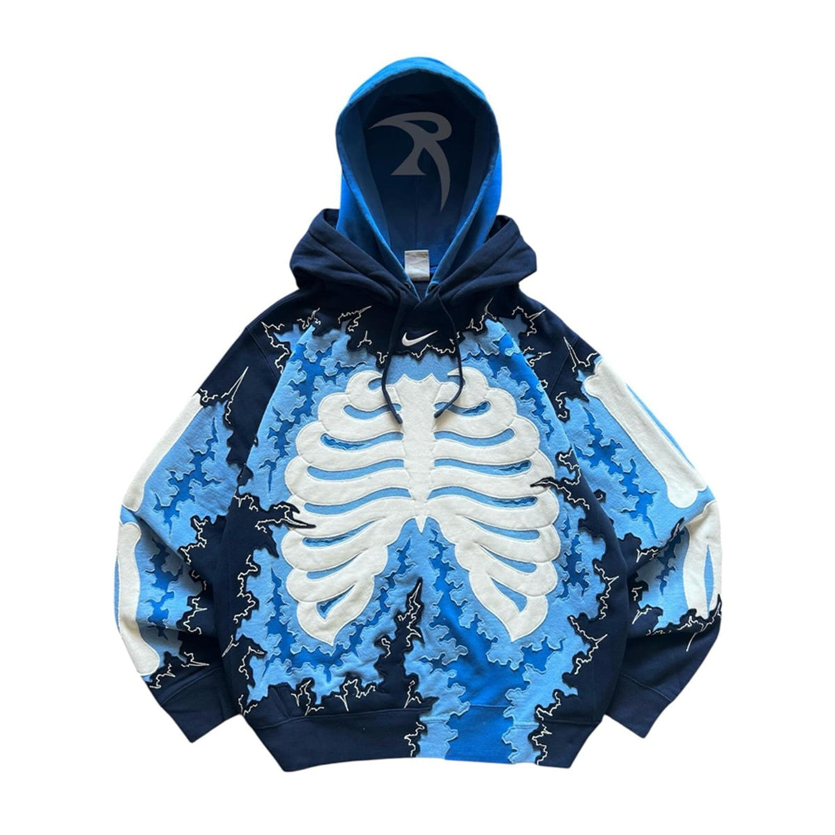 Halloween Graphic Streetwear Hoodie - 3D Skeleton - Blue front view