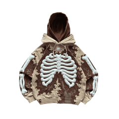 Halloween Graphic Streetwear Hoodie - 3D Skeleton - Coffee front alternate view