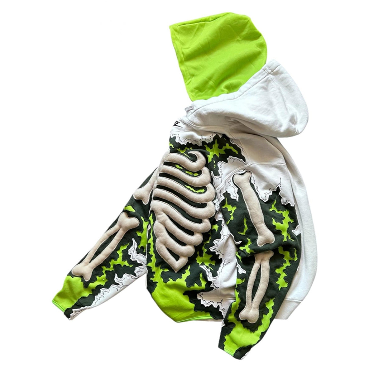 Halloween Graphic Streetwear Hoodie - 3D Skeleton - Green side view