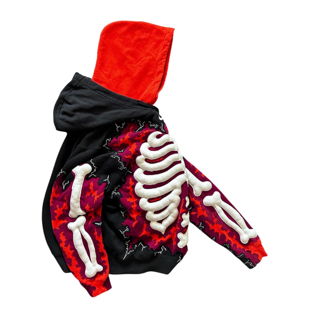 Halloween Graphic Streetwear Hoodie - 3D Skeleton - Red angled view