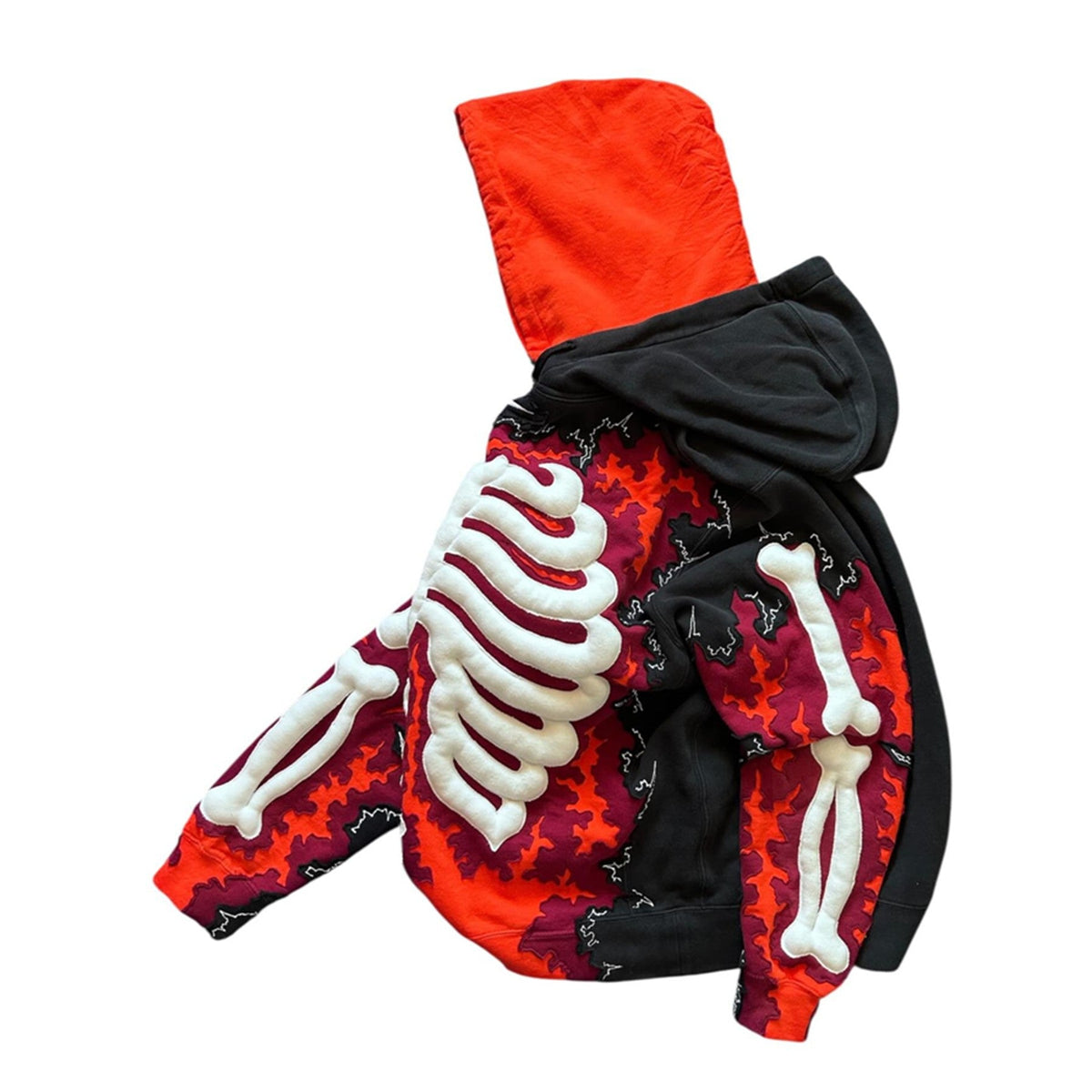 Halloween Graphic Streetwear Hoodie - 3D Skeleton - Red side view