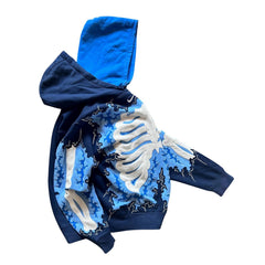 Halloween Graphic Streetwear Hoodie - 3D Skeleton - Blue angled view