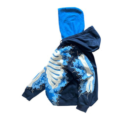Halloween Graphic Streetwear Hoodie - 3D Skeleton - Blue side view